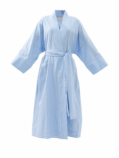 Asceno Blue and white striped dressing gown at Collagerie