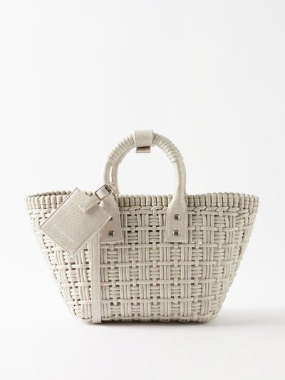 Balenciaga White woven-raffia basket bag at Collagerie