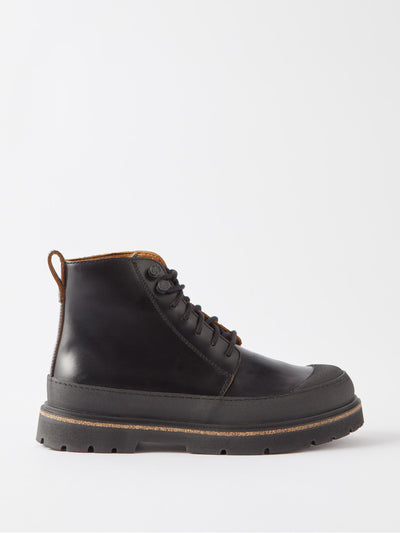 Birkenstock Black leather combat boots at Collagerie