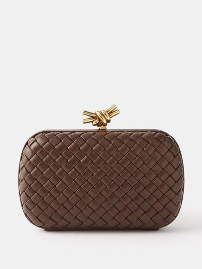 Bottega Veneta Knot Intrecciato-leather minaudière clutch bag at Collagerie