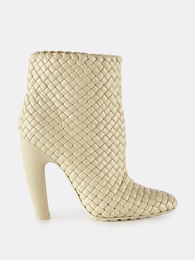 Bottega Veneta White intrecciato-leather ankle boots at Collagerie