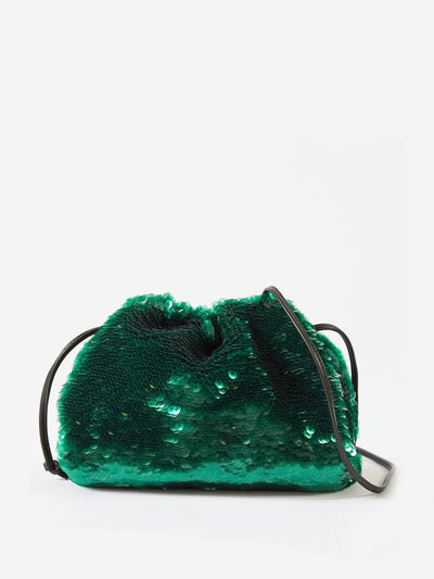 Bottega Veneta Green sequinned-leather clutch at Collagerie