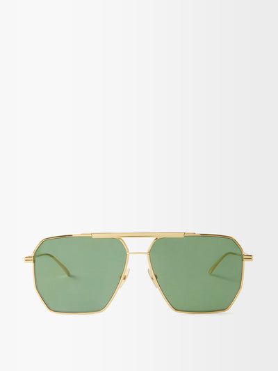 Bottega Veneta Gold aviator metal sunglasses at Collagerie