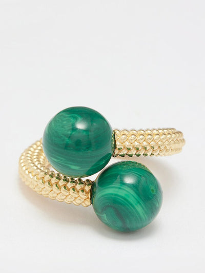 Bottega Veneta Twisted green malachite and 18kt gold-plated ring at Collagerie