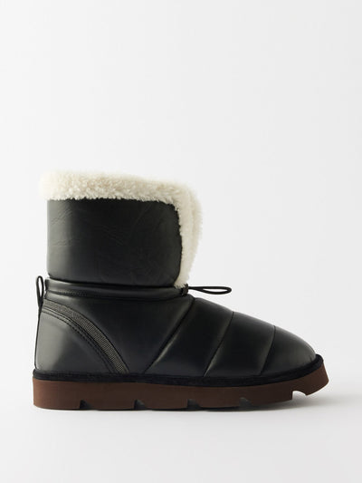 Brunello Cucinelli Shearling-lined padded leather boots at Collagerie