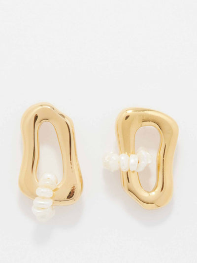 By Alona Leona freshwater pearl & 18kt gold-plated earrings at Collagerie