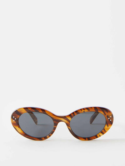 Celine Eyewear Oval tiger-stripe acetate sunglasses at Collagerie