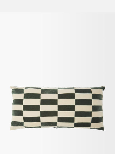 Christina Lundsteen Green checked cotton-velvet cushion at Collagerie