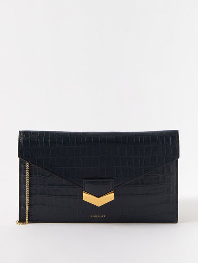 Demellier Navy croc-effect leather clutch bag at Collagerie