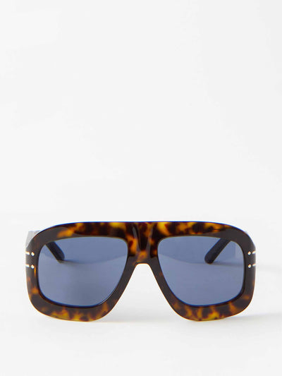 Dior Blue and brown tortoiseshell oversized aviator sunglasses at Collagerie