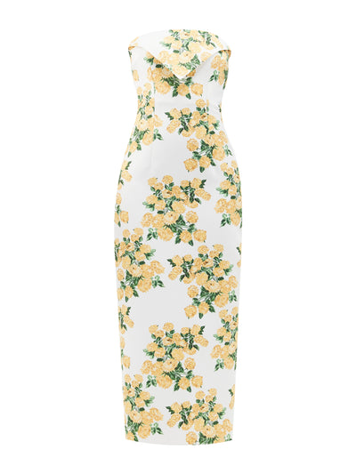 Emilia Wickstead Yellow floral-print taffeta strapless gown at Collagerie