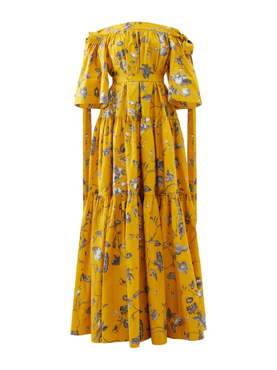 Erdem Yellow tie-side off-the-shoulder cotton-faille gown at Collagerie