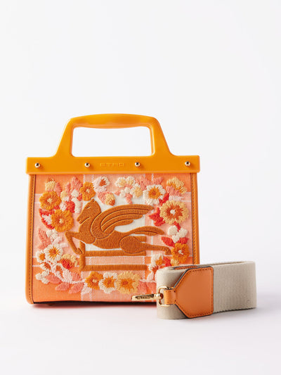 Etro Floral-embroidered canvas tote bag at Collagerie