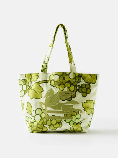 Etro Green printed-canvas tote bag at Collagerie