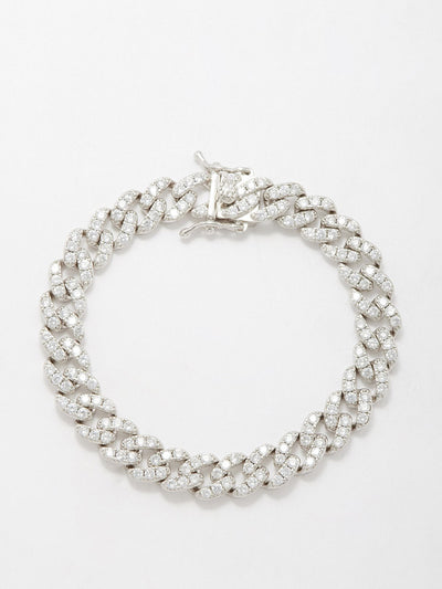 Fallon Crystal rhodium-plated curb-chain bracelet at Collagerie