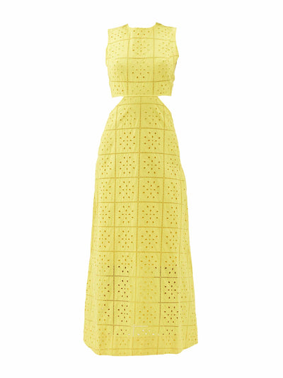 Ganni Yellow cutout broderie-anglaise cotton dress at Collagerie