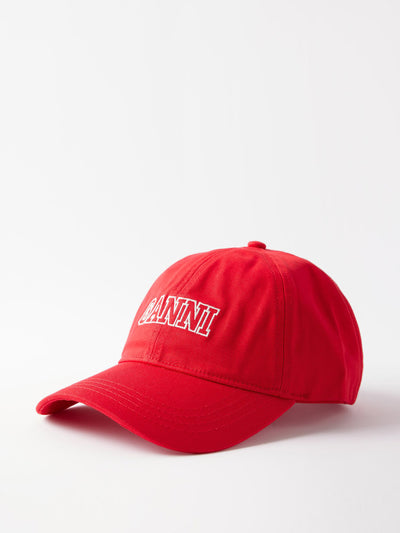 Ganni Red logo-embroidered organic cotton baseball cap at Collagerie
