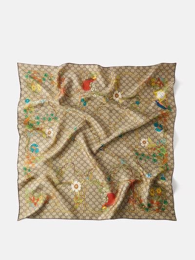 Gucci Caged GG graphic print silk scarf at Collagerie