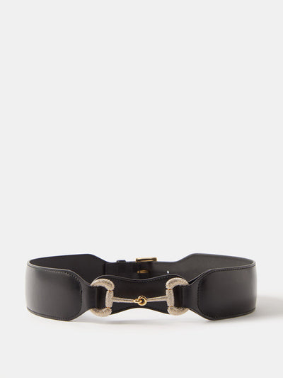 Gucci Crystal embellished horsebit leather belt at Collagerie