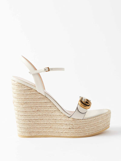 Gucci White leather espadrille wedge sandals at Collagerie