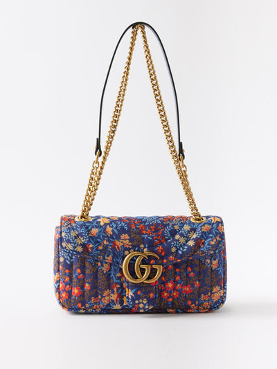 Gucci Navy floral print canvas shoulder bag at Collagerie