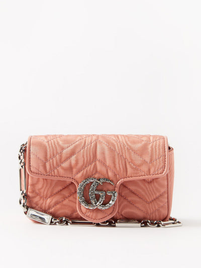 Gucci Pink moiré crystal-GG Marmont bag at Collagerie