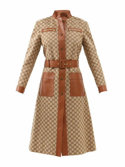 Gucci GG-canvas leather-trim trench coat at Collagerie