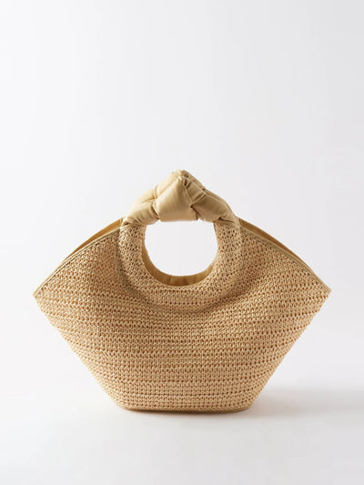Hereu Castell leather and raffia tote bag at Collagerie