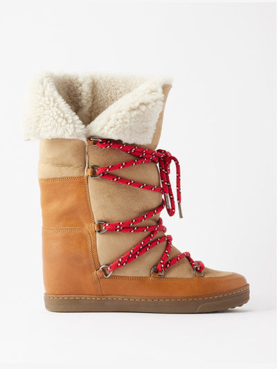 Isabel Marant Shearling-trim leather wedge boots at Collagerie