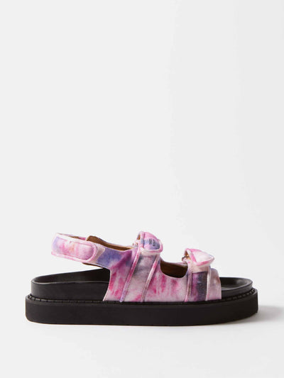 Isabel Marant Pink tie-dyed denim velcro sandals at Collagerie