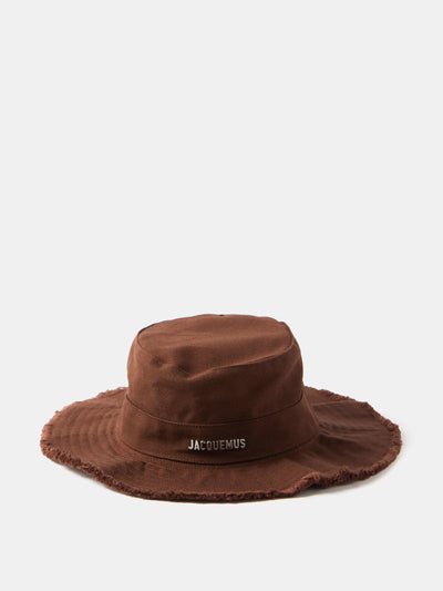 Jacquemus Brown logo-plaque cotton-canvas bucket hat at Collagerie
