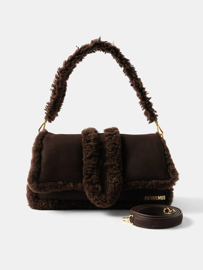 Jacquemus Bambimou shearling-trim leather shoulder bag at Collagerie