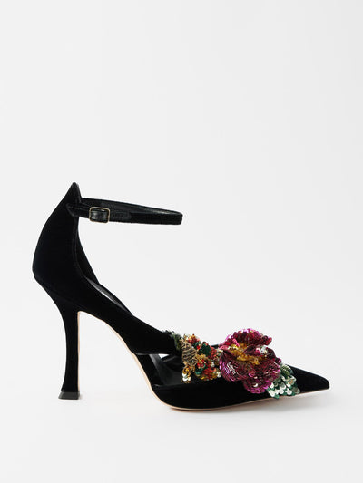 Jimmy Choo Floral appliqué sequinned velvet pumps at Collagerie