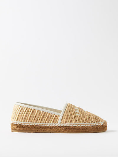 Jimmy Choo Logo-embroidered raffia espadrilles at Collagerie