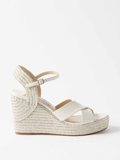 Jimmy Choo White leather wedge sandals at Collagerie