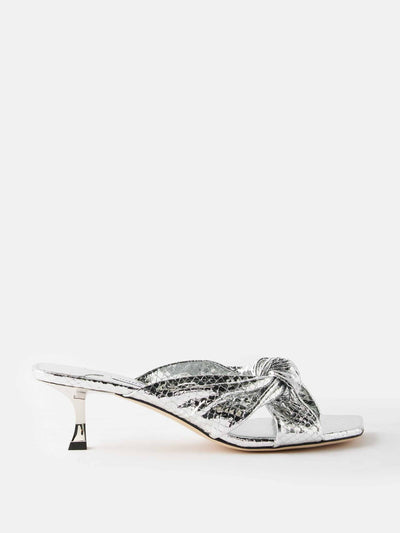 Jimmy Choo Knotted metallic-leather mules at Collagerie