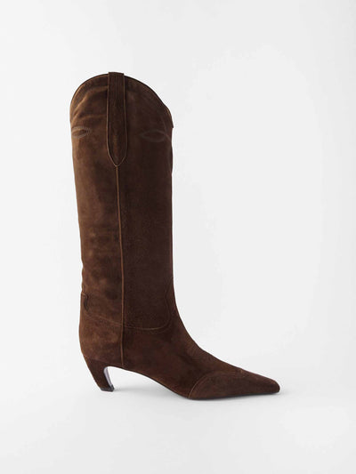 Khaite Brown suede knee-high boots at Collagerie