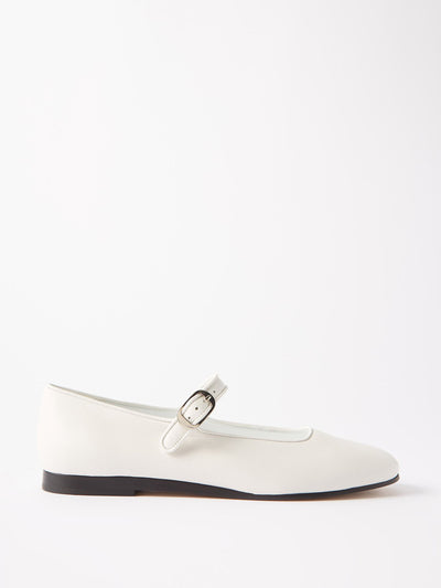 Le Monde Beryl White round-toe leather Mary Jane flats at Collagerie