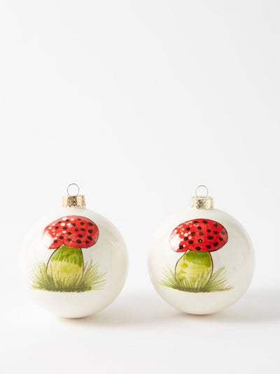 Les Ottomans Mushroom-print ceramic baubles (set of two) at Collagerie