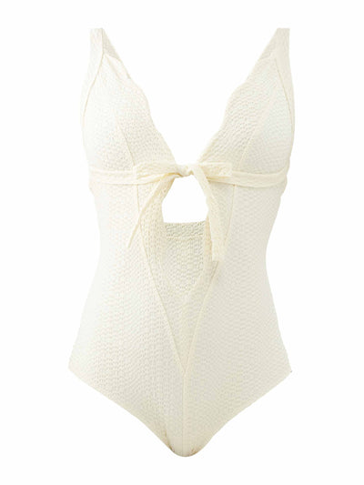 Lisa Marie Fernandez White cutout scalloped swimsuit at Collagerie