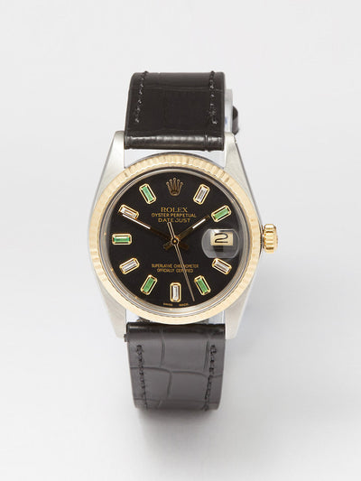 Lizzie Mandler Vintage Rolex Datejust 35mm emerald & steel watch at Collagerie