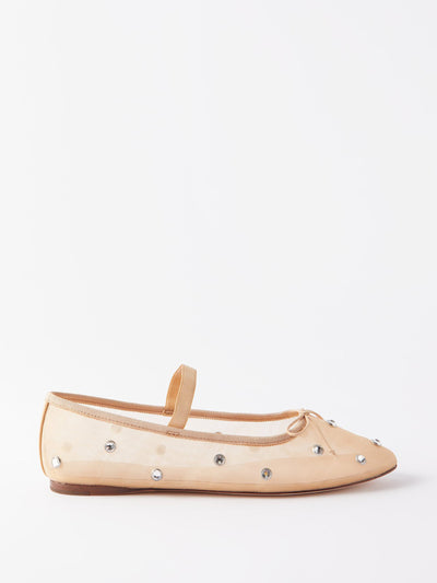 Loeffler Randall Beige crystal-embellished mesh ballet flats at Collagerie