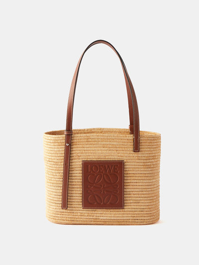 Loewe Anagram-logo leather-trim raffia basket bag at Collagerie