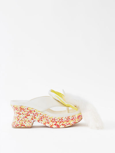 Loewe White petal braided platform sandals at Collagerie