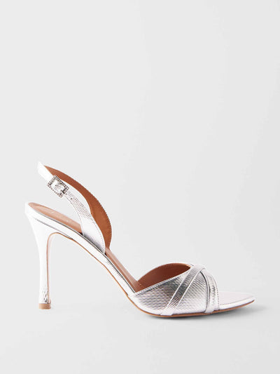 Malone Souliers Silver metallic-leather heeled sandals at Collagerie