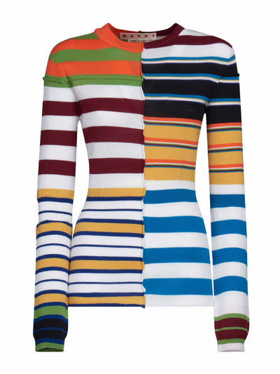 Marni Patchwork-stripe knitted wool top at Collagerie