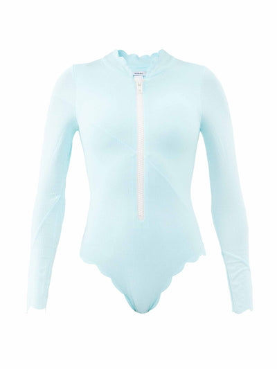 Marysia Blue rashguard scalloped swimsuit at Collagerie