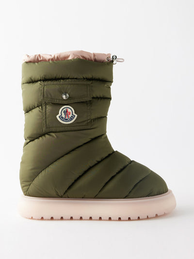 Moncler Khaki quilted snow boots at Collagerie