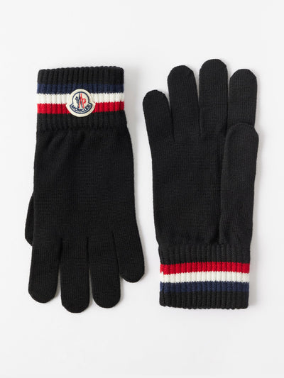 Moncler Logo-patch striped wool gloves at Collagerie