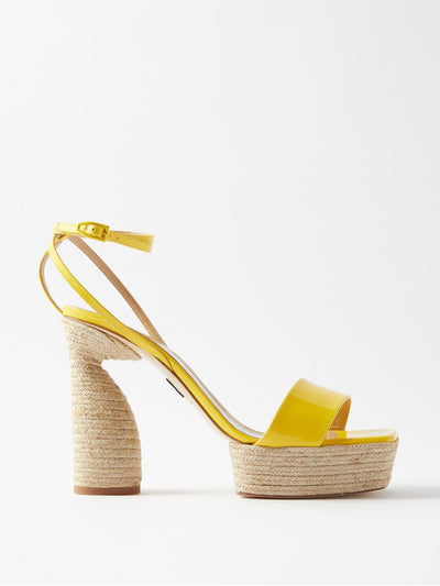 Paul Andrew Yellow jute patent-leather platform sandals at Collagerie